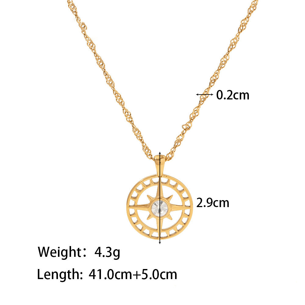 Necklace 18K Gold Plated Eight-pointed Star Inlaid Zircon Hollow Pendant