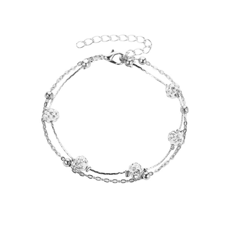 Anklet Exquisite  Versatile and Simple Double Layer with Shambhala diamond ball design