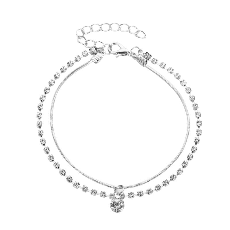 Anklet Exquisite personality double-layer diamond-encrusted snake bone chain design