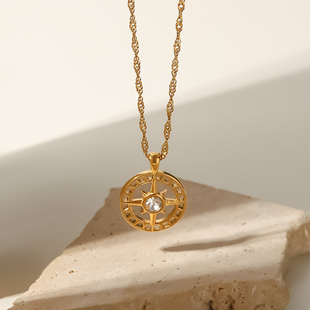 Necklace 18K Gold Plated Eight-pointed Star Inlaid Zircon Hollow Pendant