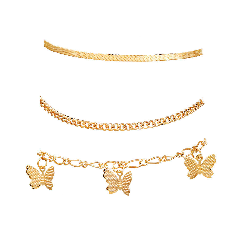 Anklet Set Layered Chain Butterfly Pendants