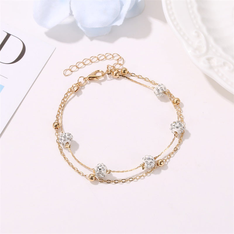 Anklet Exquisite  Versatile and Simple Double Layer with Shambhala diamond ball design