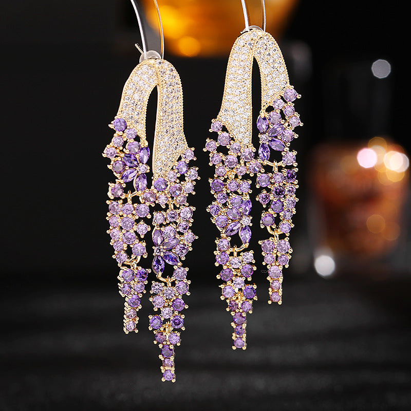 Earrings French Zircon Elegant Long Tassel