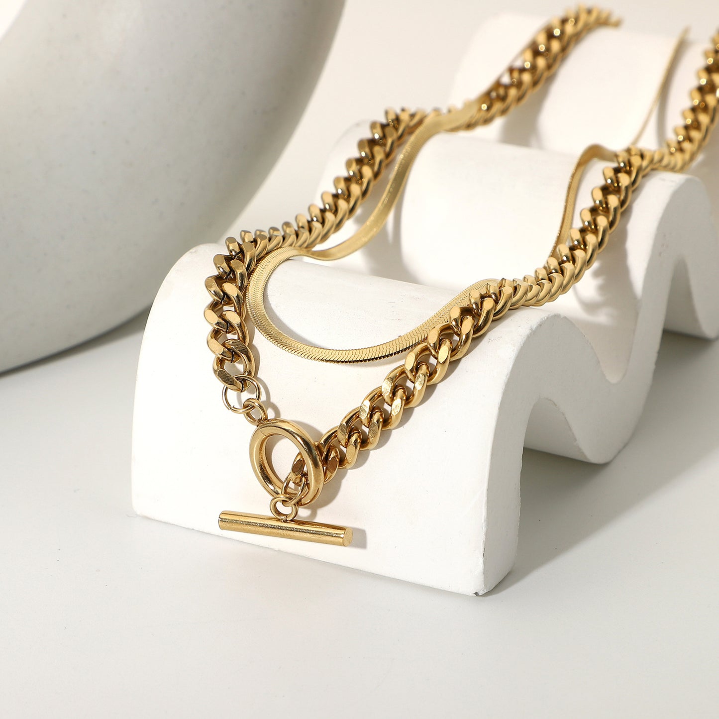 Necklace Set Double Two Snake Chain Choker Gold Plated