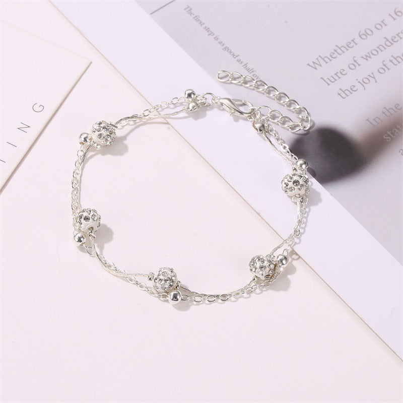 Anklet Exquisite  Versatile and Simple Double Layer with Shambhala diamond ball design