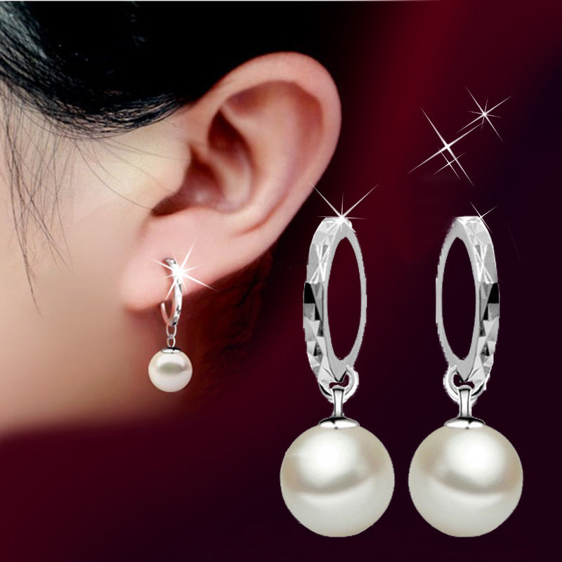 Earrings Silver-plated Earrings and Glass Oyster Pearl Cute Pastoral Style