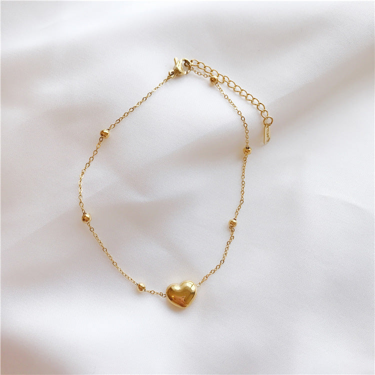 Anklet Gold Peach Heart Love Design Titanium Steel