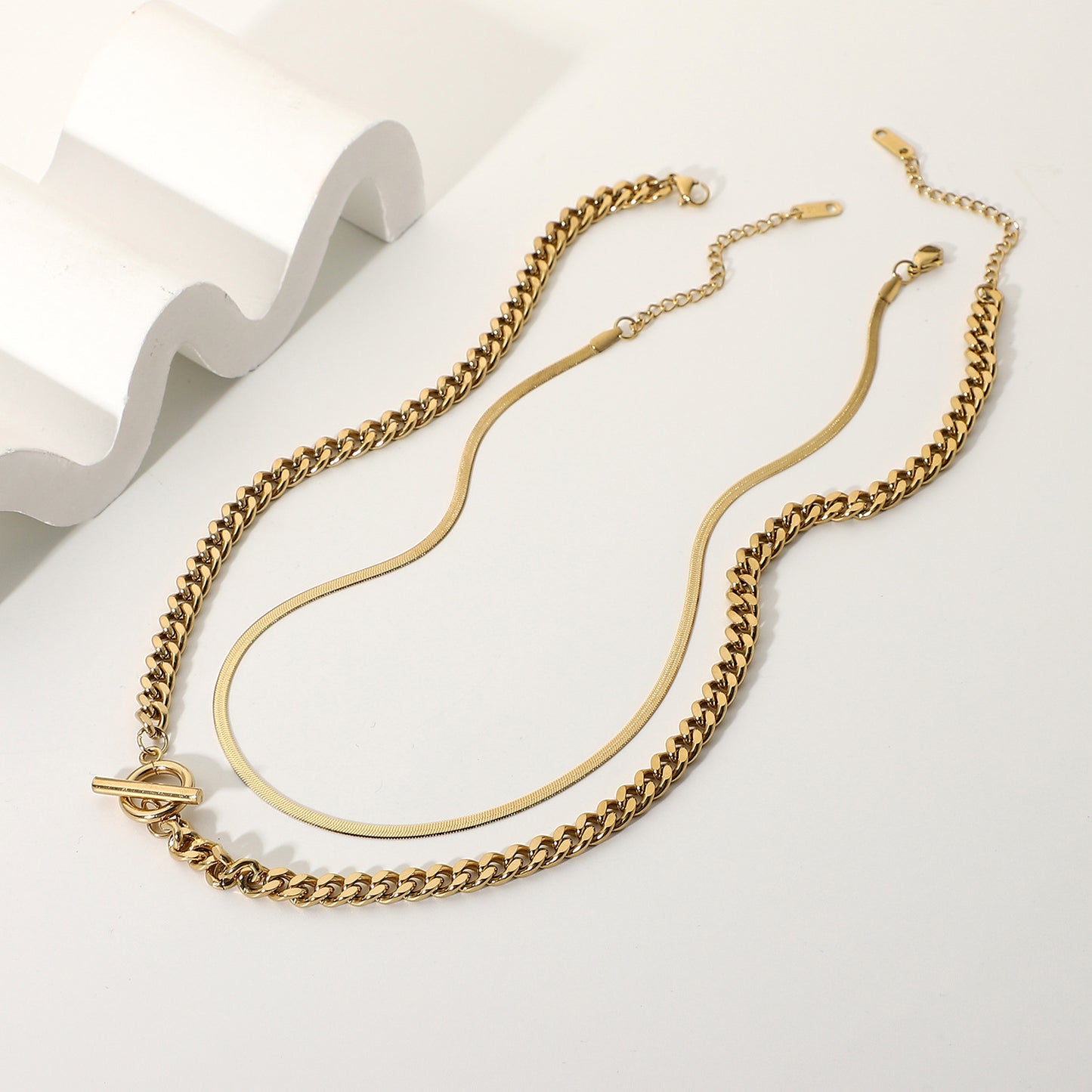 Necklace Set Double Two Snake Chain Choker Gold Plated