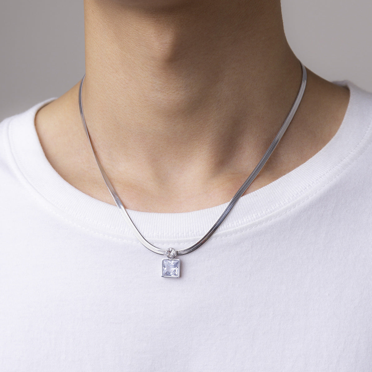 Necklace square diamond snake bone chain design hip-hop style pendant