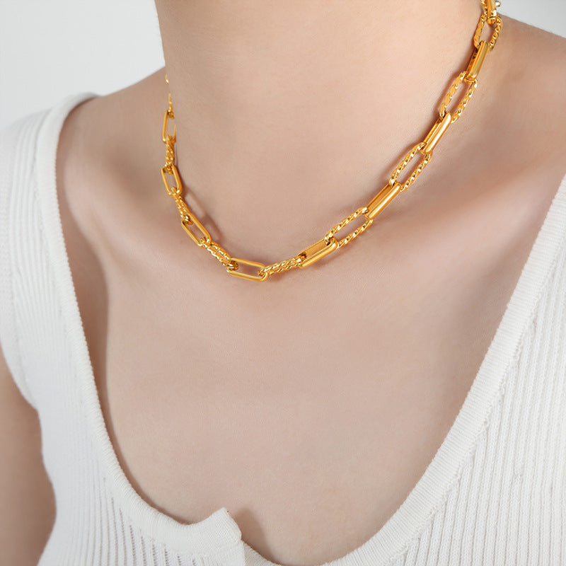 Necklace and Bracelet set18K gold simple and elegant twist chain design