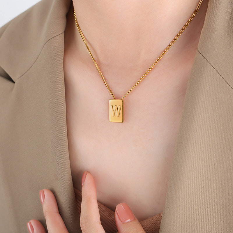 Necklace 18K romantic personalized square shape with 26 English letters design