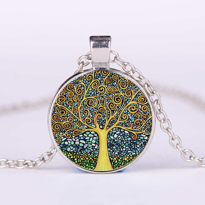 Necklace Tree Of Life Time Stone Necklace DIY Alloy Retro Glass Fashion Jewelry For Men Women