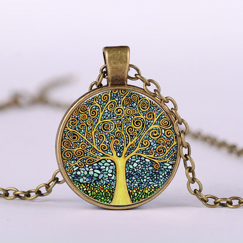 Necklace Tree Of Life Time Stone Necklace DIY Alloy Retro Glass Fashion Jewelry For Men Women