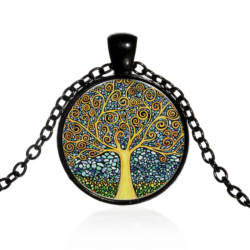 Necklace Tree Of Life Time Stone Necklace DIY Alloy Retro Glass Fashion Jewelry For Men Women