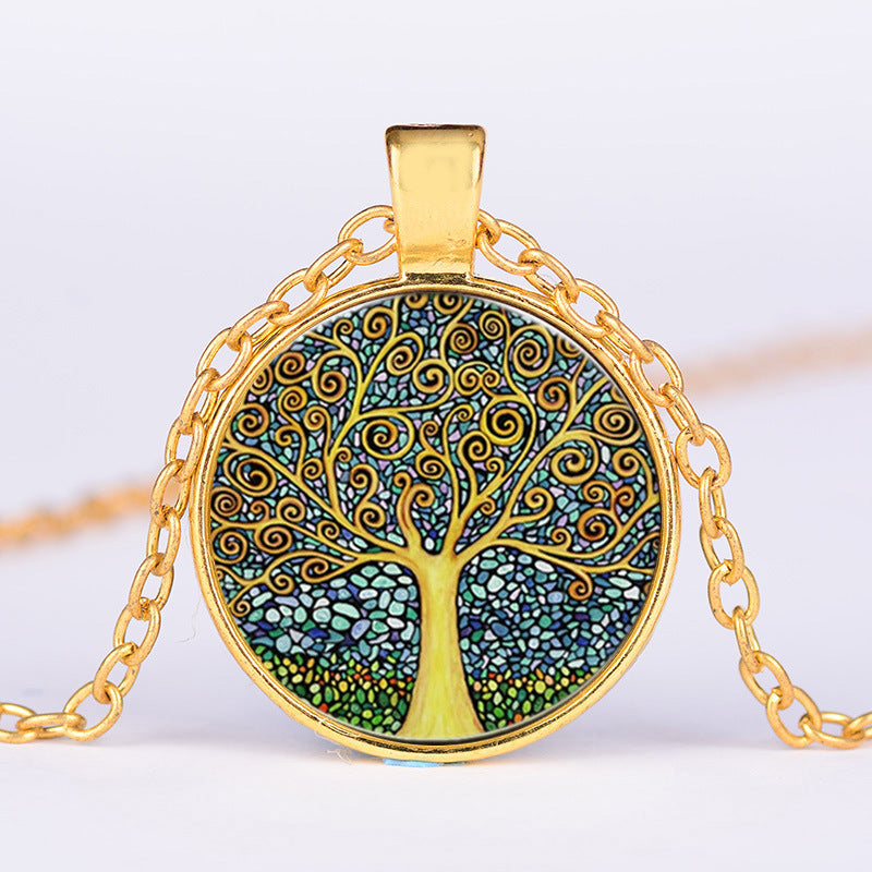 Necklace Tree Of Life Time Stone Necklace DIY Alloy Retro Glass Fashion Jewelry For Men Women