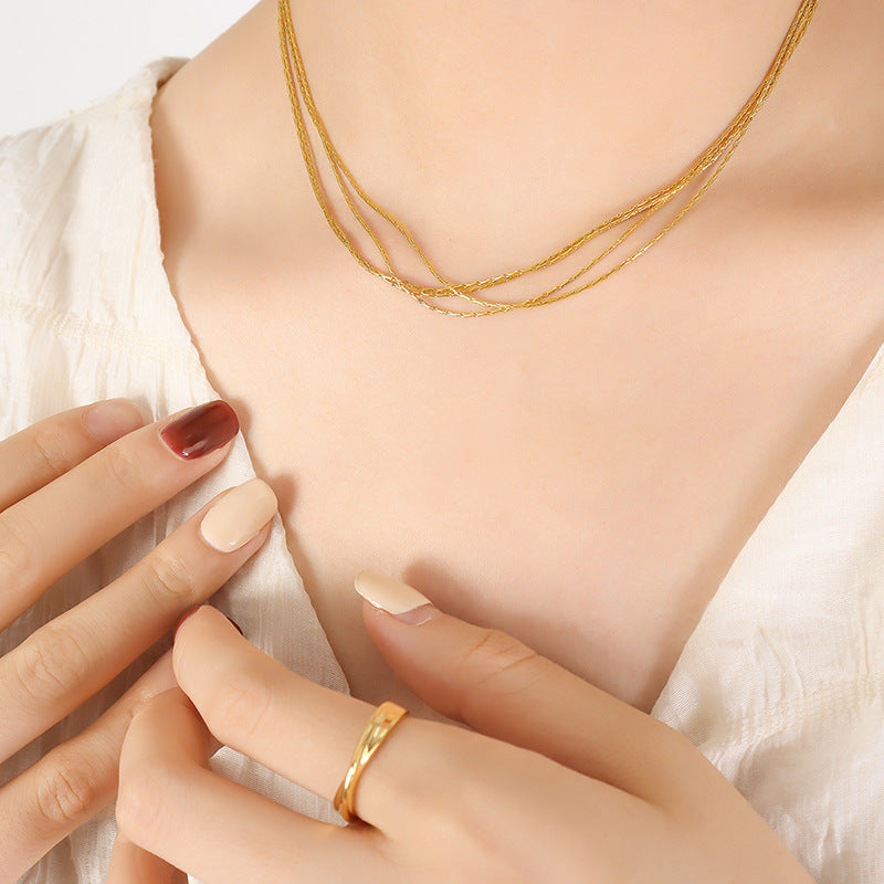 Necklace 18K Gold Thin Chain Multi-layered Design