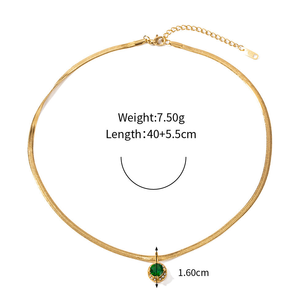 Necklace 18k gold fashion light luxury flat snake chain with double three-dimensional zircon pendant design