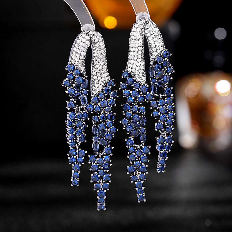 Earrings French Zircon Elegant Long Tassel