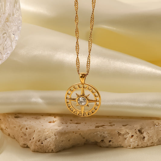 Necklace 18K Gold Plated Eight-pointed Star Inlaid Zircon Hollow Pendant