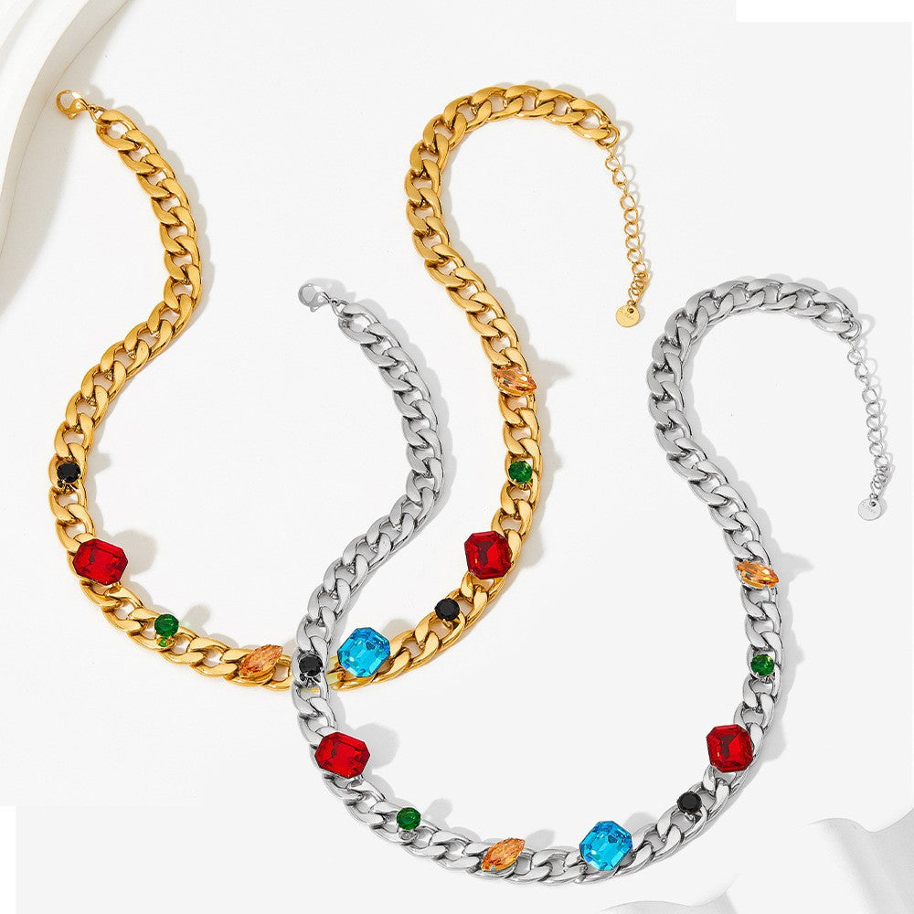 Necklace 18K Gold Fashion Simple Versatile with Gem Design