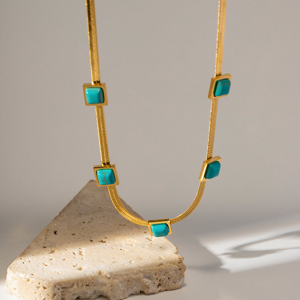 Necklace 18K Gold Versatile Fashion Matching Square Blue Malachite