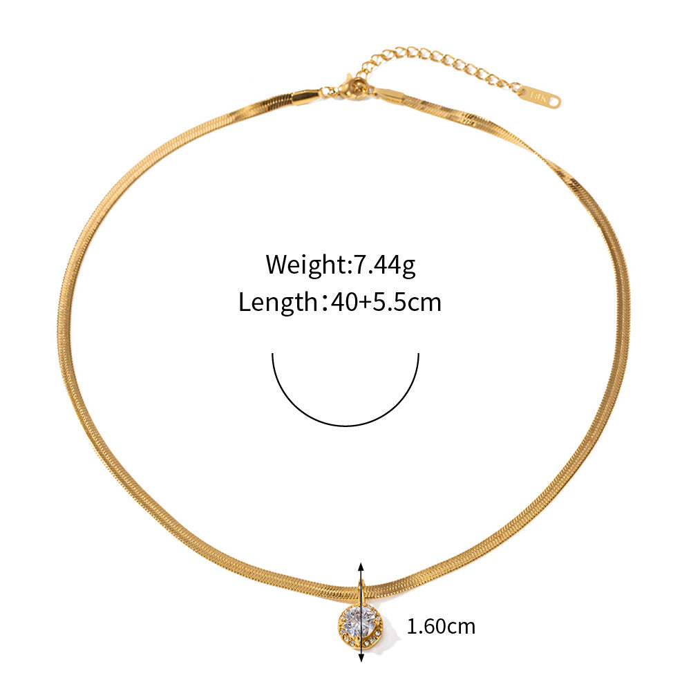 Necklace 18k gold fashion light luxury flat snake chain with double three-dimensional zircon pendant design