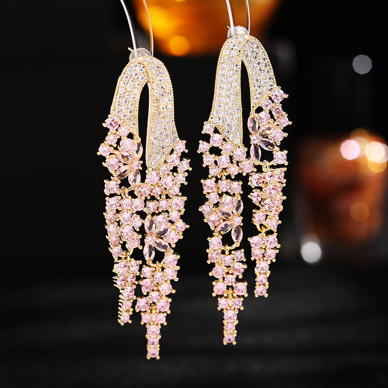 Earrings French Zircon Elegant Long Tassel