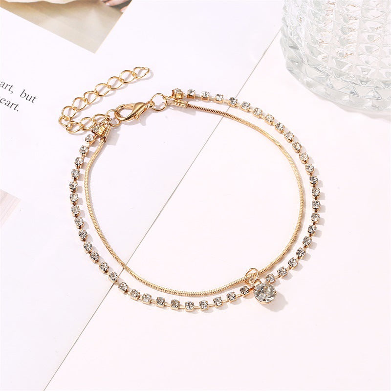 Anklet Exquisite personality double-layer diamond-encrusted snake bone chain design