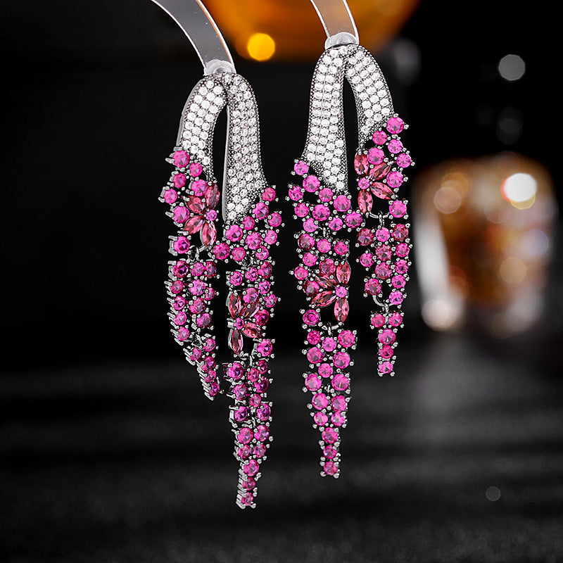 Earrings French Zircon Elegant Long Tassel