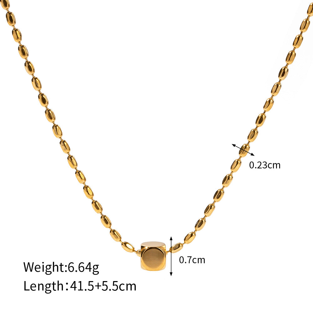 Necklace 18K Gold Minimalist Fashion Versatile Pendant Bead Chain with Square Design