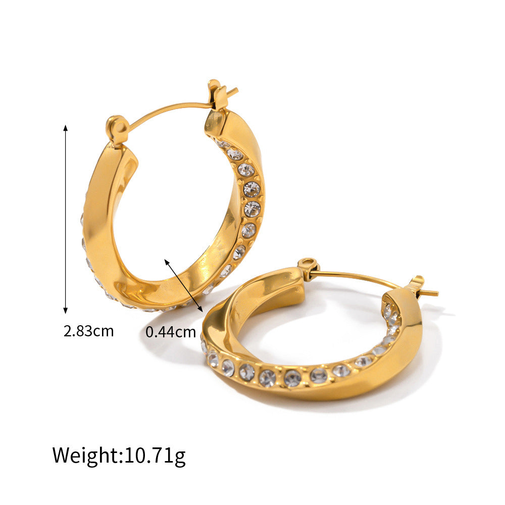 Earrings 18K Gold Light Luxury Fashion Diamond Mobius Twisted Ring Design