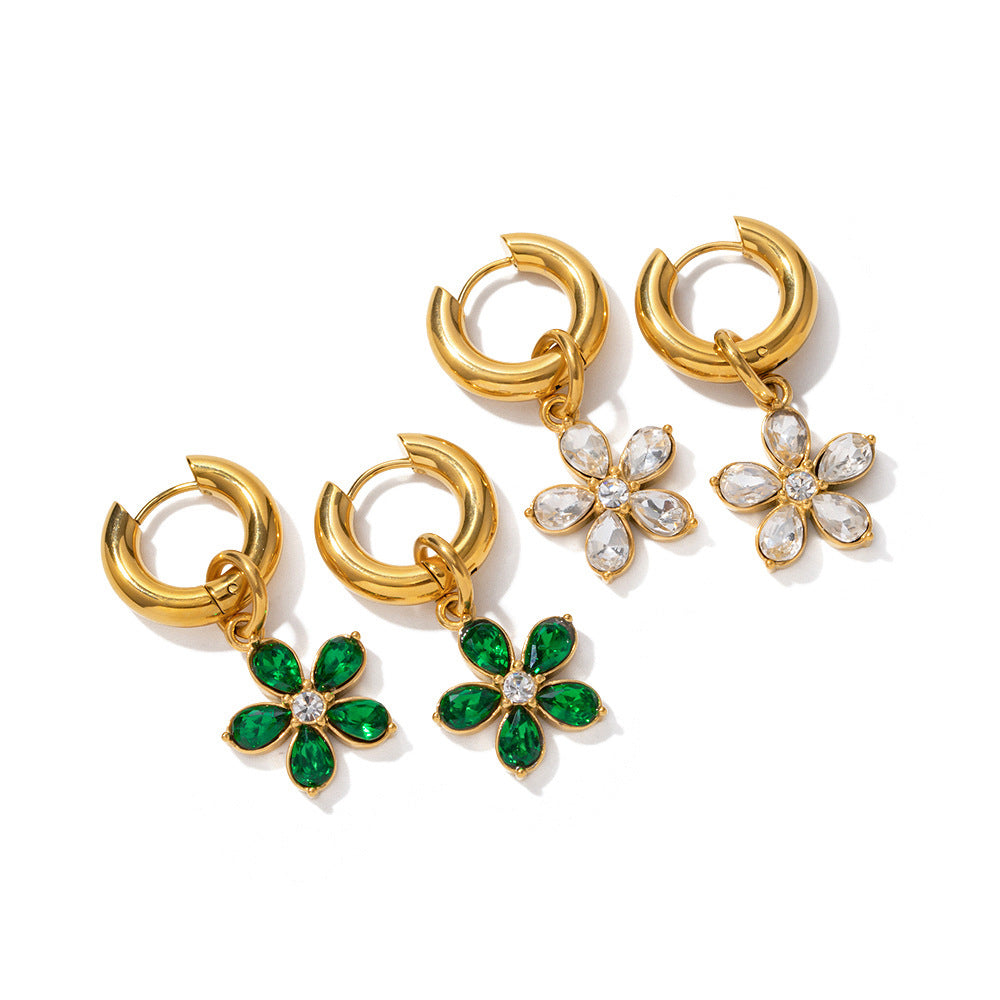 Earrings 18K Gold Exquisite Dazzling Flower Inlaid Zircon Design