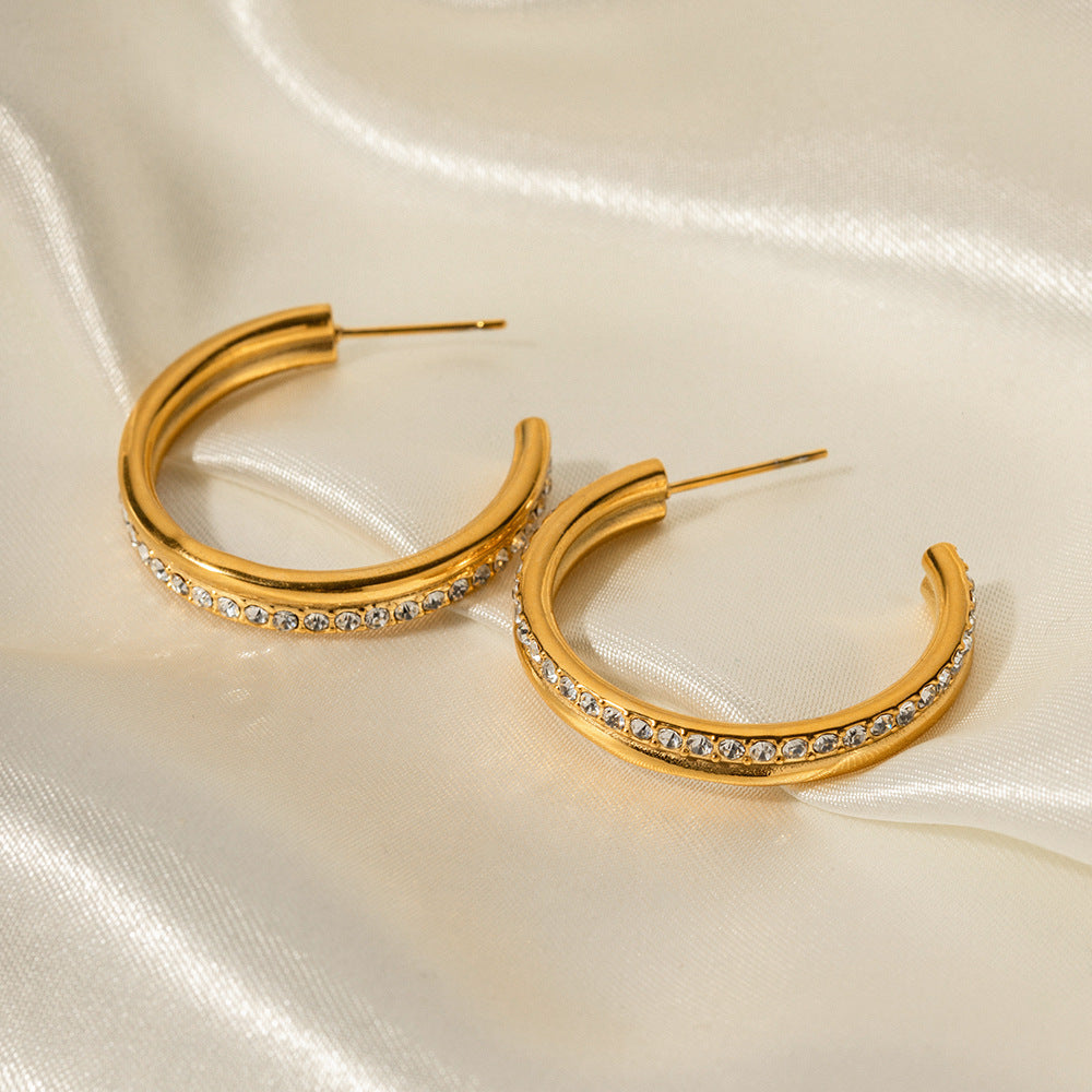 Earrings 18K Gold Exquisite Dazzling Double Layer Large Hoop Studded with Diamonds