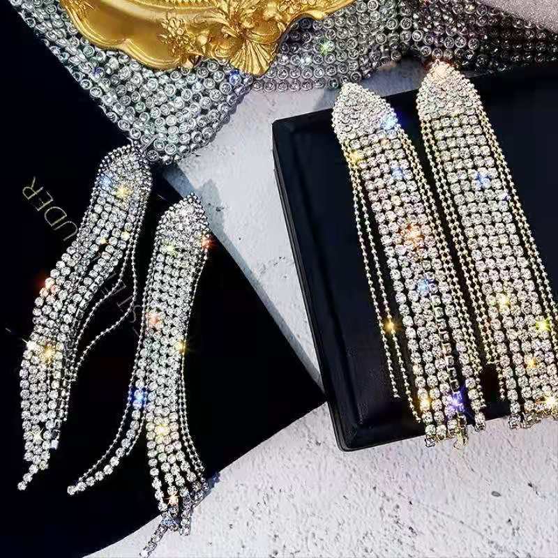 کان کی بالیاں 925 سٹرلنگ سلور Rhinestones Tassel