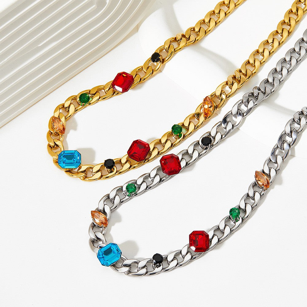 Necklace 18K Gold Fashion Simple Versatile with Gem Design