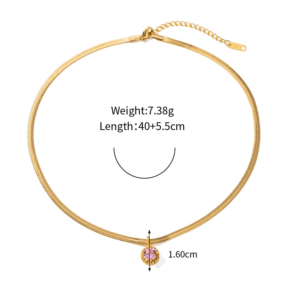 Necklace 18k gold fashion light luxury flat snake chain with double three-dimensional zircon pendant design