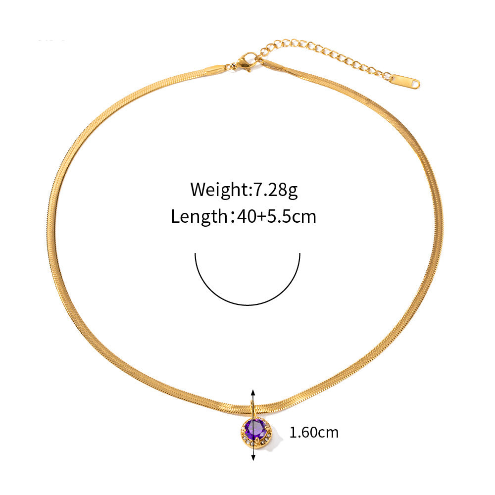 Necklace 18k gold fashion light luxury flat snake chain with double three-dimensional zircon pendant design