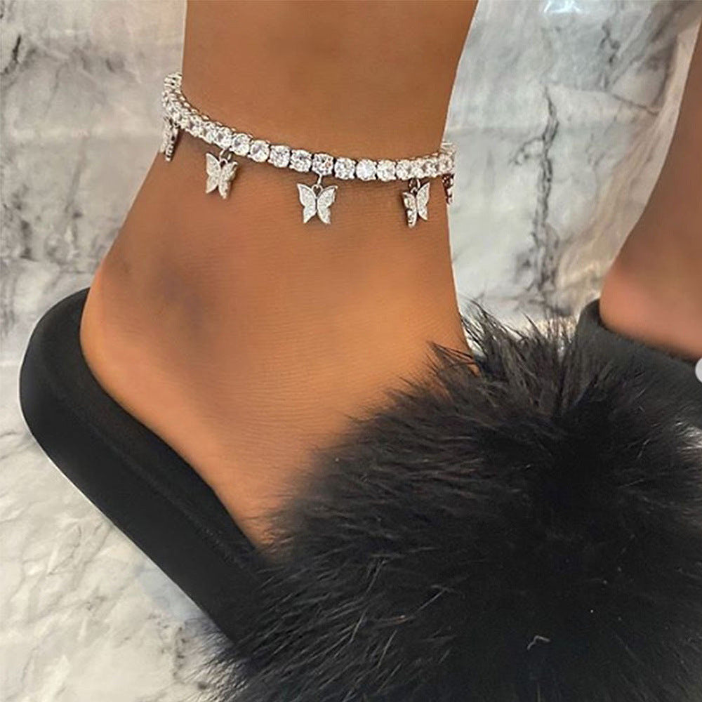 Anklet Fashionable Trendy Temperament Diamond Butterfly Design Claw Chain Tassel