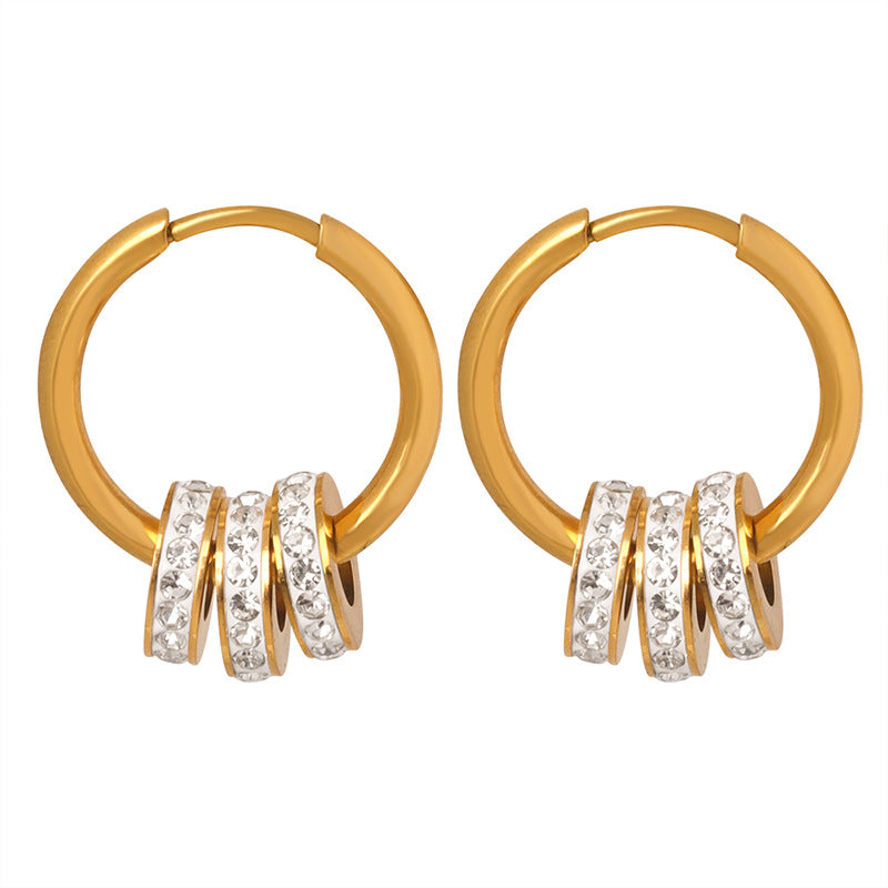 Earrings 18K Gold  Light Luxury Exquisite Dazzling Ring with Small Circle Diamond Design