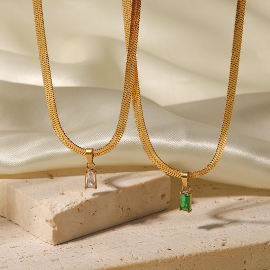 Necklace 18K Gold Plated Green/White Baguette Zircon Pendant