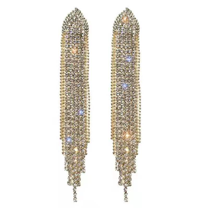 Earrings 925 Sterling Silver Rhinestones Tassel