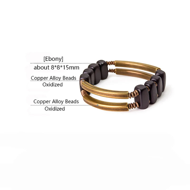 Bracelet For Men Rock Metal Trendy Unique Geometric Beaded Two Row Ebony Copper Alloy Beads Protective Punk Bangle Jewelry