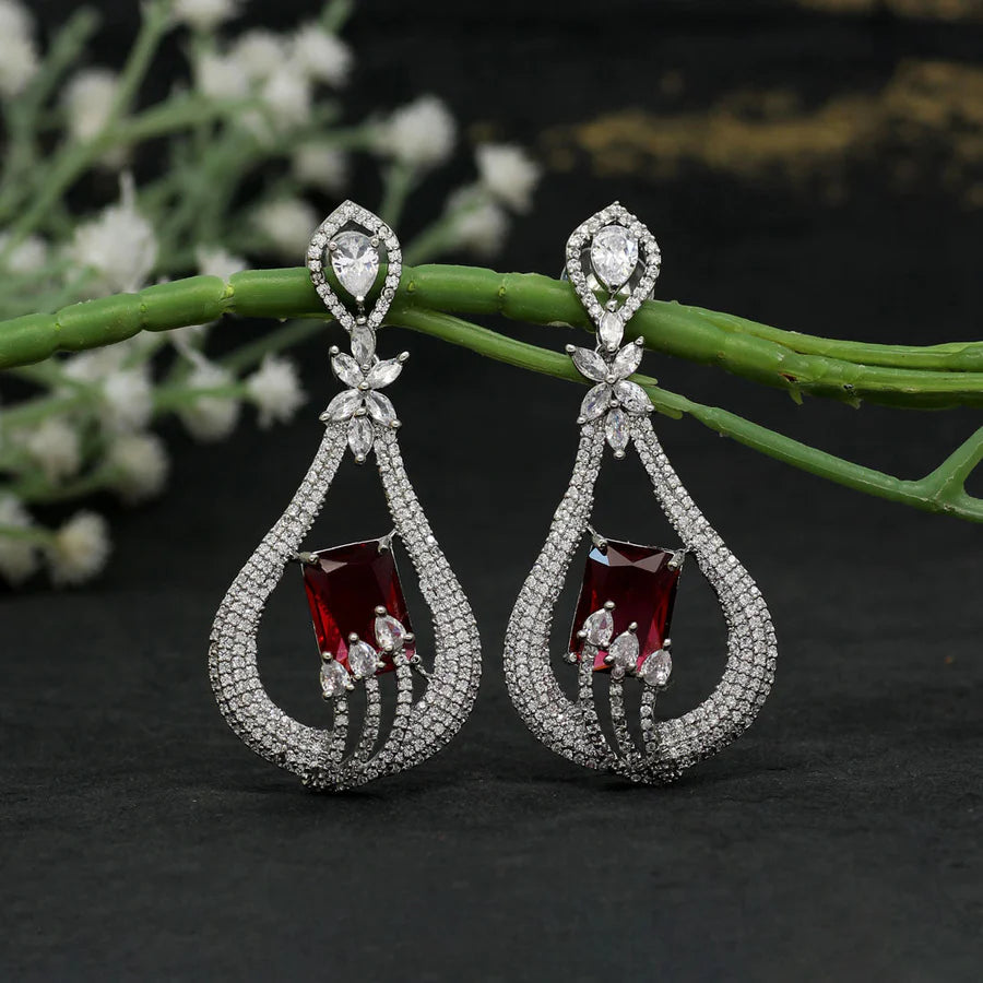 American Diamond Earrings For Women Silver Plated Pear Danglers 3 Colors Party Gift Jewelry