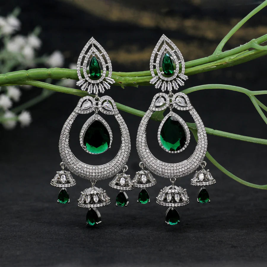 American Diamond Earrings For Women Silver Plated Danglers With Jhumkis 3 Colors Party Gift Jewelry