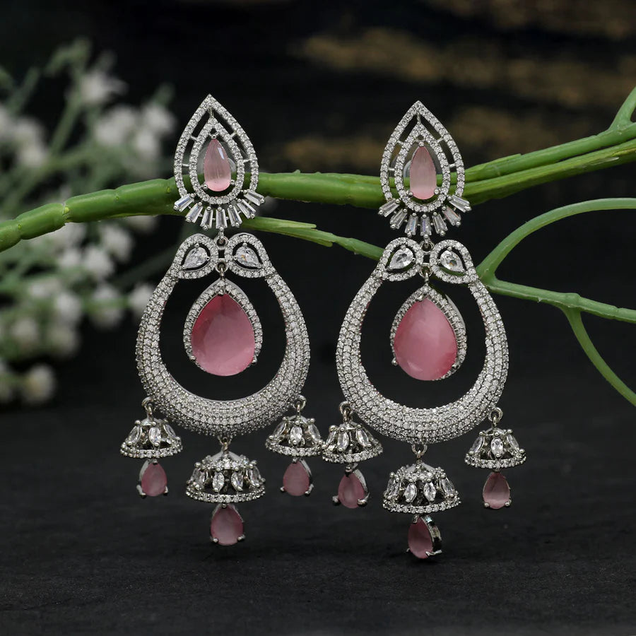 American Diamond Earrings For Women Silver Plated Danglers With Jhumkis 3 Colors Party Gift Jewelry