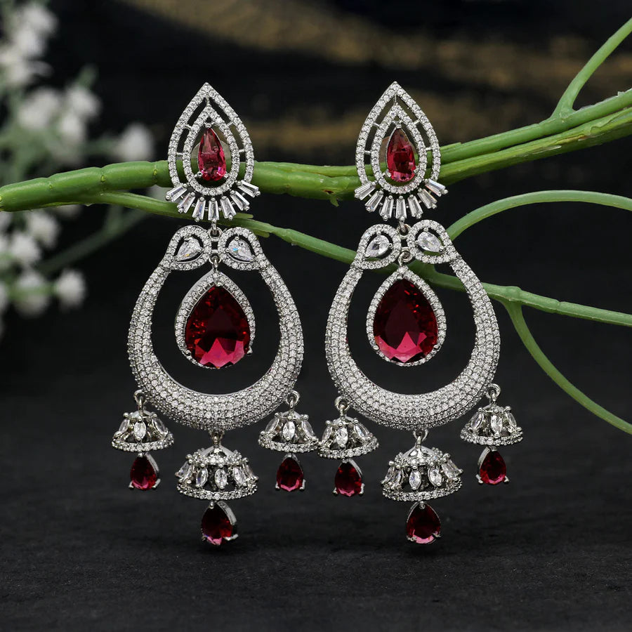 American Diamond Earrings For Women Silver Plated Danglers With Jhumkis 3 Colors Party Gift Jewelry