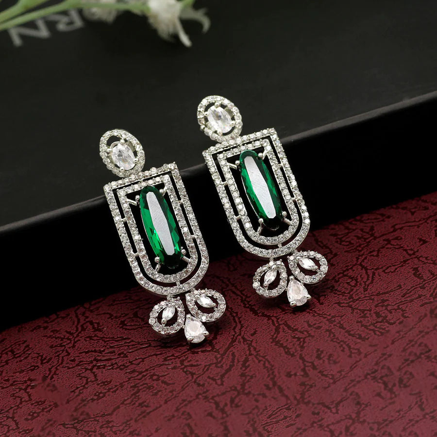 American Diamond Earrings For Women Silver Plated Danglers 4 Colors Monalisa Stone Party Gift Jewelry