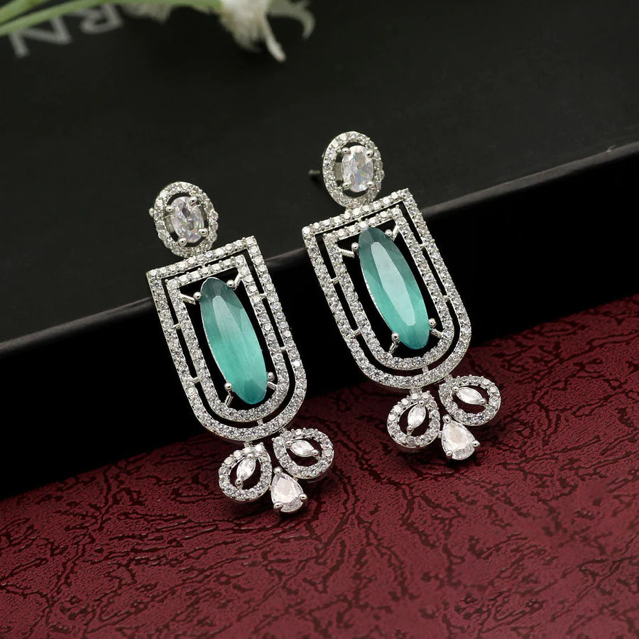 American Diamond Earrings For Women Silver Plated Danglers 4 Colors Monalisa Stone Party Gift Jewelry