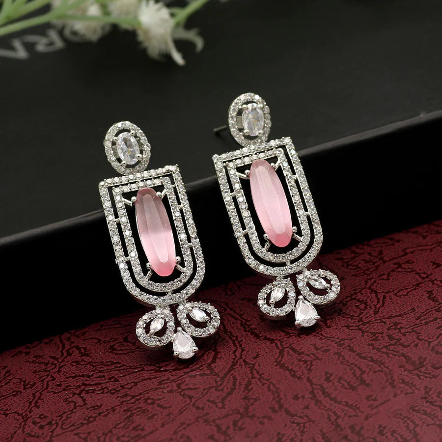 American Diamond Earrings For Women Silver Plated Danglers 4 Colors Monalisa Stone Party Gift Jewelry