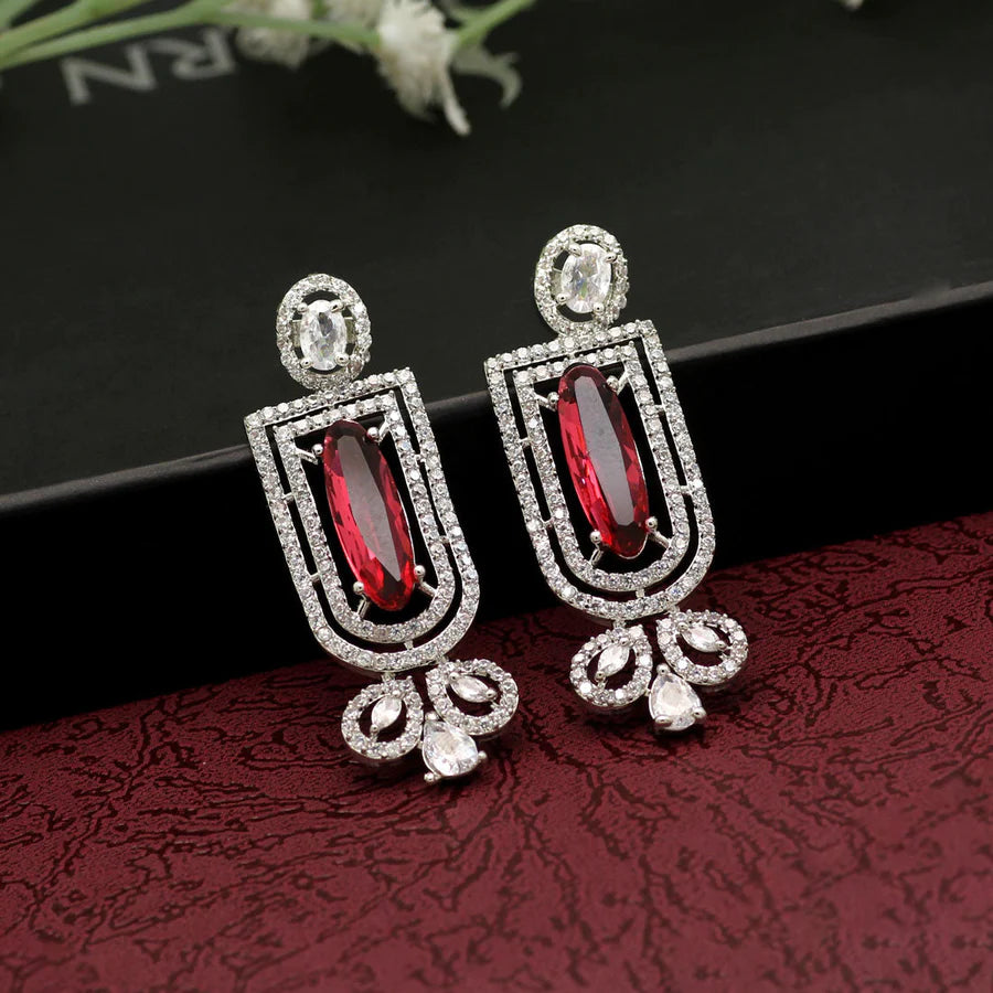 American Diamond Earrings For Women Silver Plated Danglers 4 Colors Monalisa Stone Party Gift Jewelry